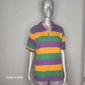 Vintage Mardi Gras Colors Striped Polo Shirt Purple Green Gold Horizontal Stripe